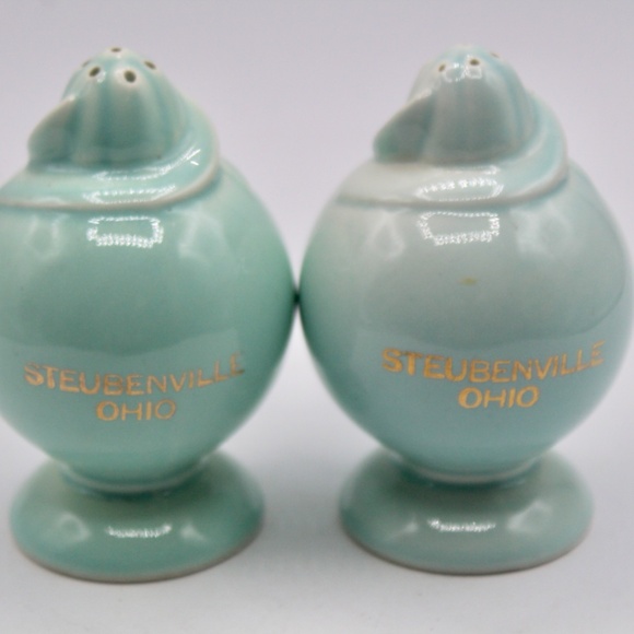 Vintage Taylor Smith LuRay Ceramic Pastel Turquoise Ohio State Shaker Set / USA - Picture 6 of 7